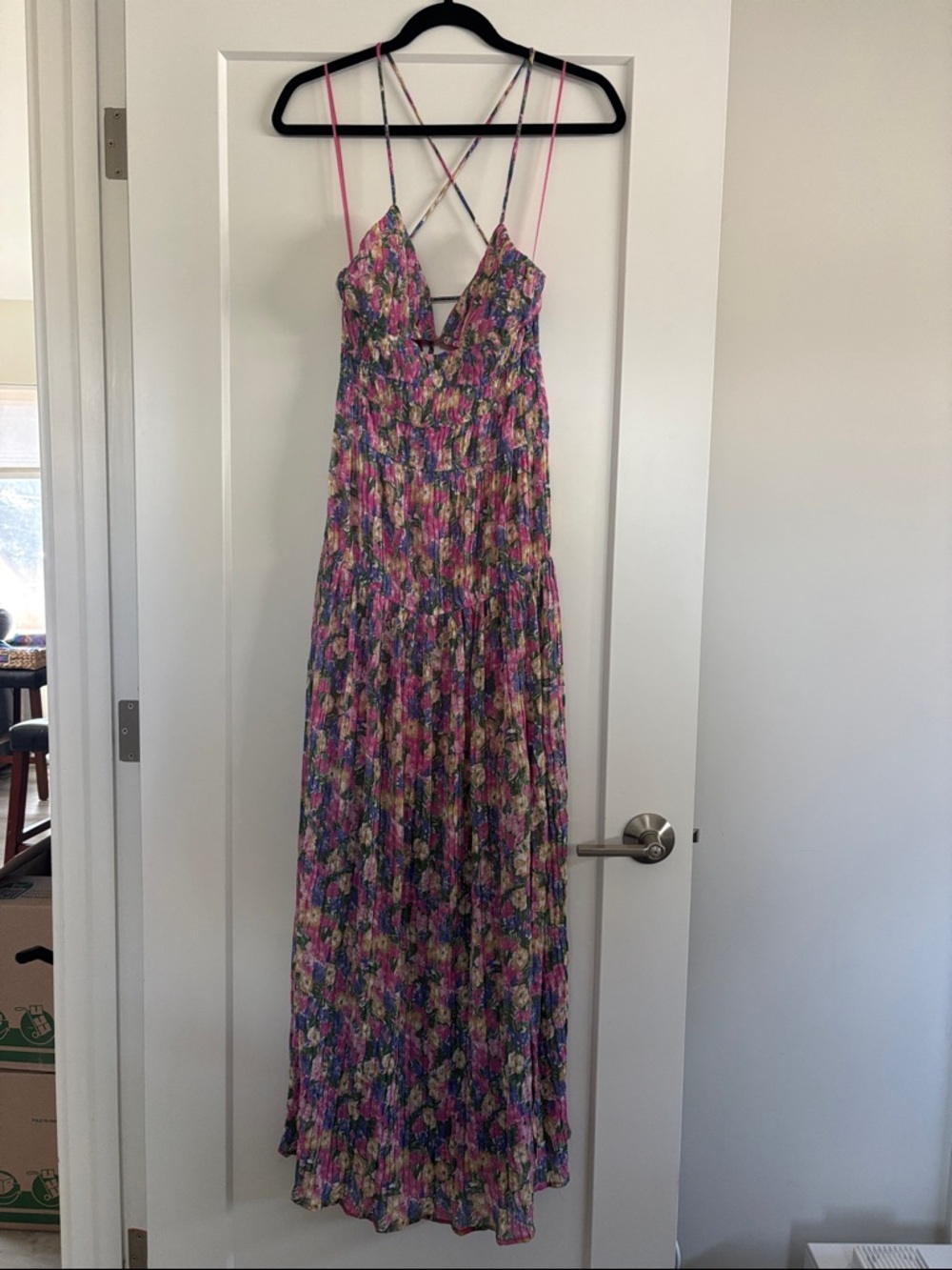 ASTR Tropics Pleated in Blue Pink Floral Maxi Dress